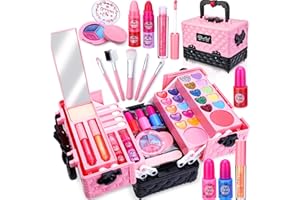 MarckersHome Kids Makeup Set, Real Washable Non-Toxic Makeup Set With Eye Shadow, Lipstick, Nail Polish, Blush, Great Cosmetic Beauty Kit Birthday For Girls Aged 4 5 6 7 8 9 10