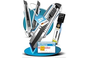 3 x Cuttermesser Profi Set (Alu Gehäuse) - inkl. 13x SK5 Carbonstahl Klingen 18mm extra scharf - Cuttermesser Set 18mm - Teppichmesser Profi - Cutter Messer - Kattermesser Metall - Tapetenmesser