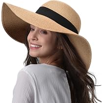 Womens Sun Straw Hat Wide Brim UPF 50 