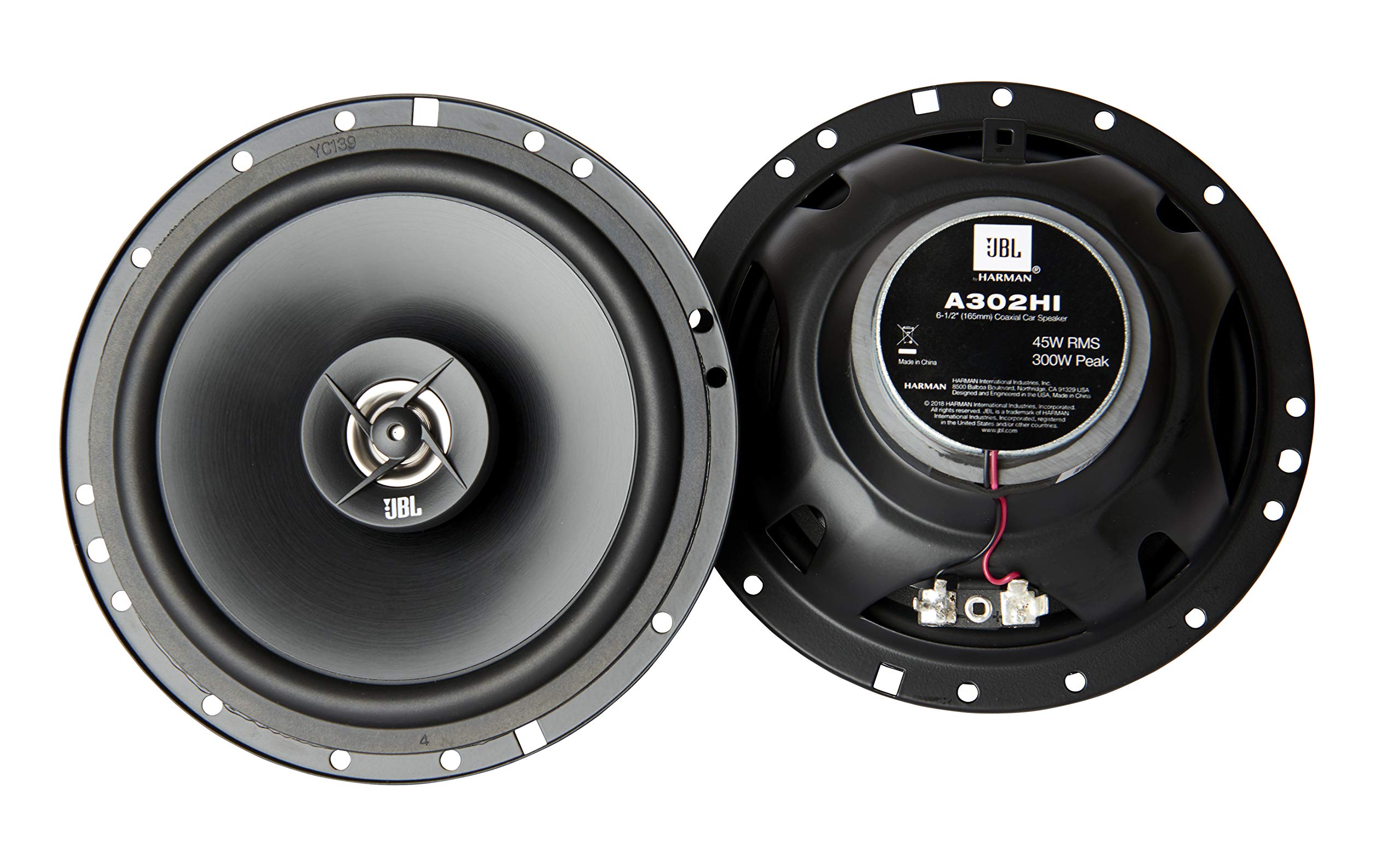 JBL A302Hi 6 1/2"(16.5Cm) 300W Coaxial Speakers with Polypeopylene Woofers Cones and Pei Balanced Dome Tweeters Ideal for Factory Speaker Upgrades. Frame Design Fits Most Factory Openings., Black