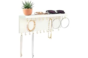 BELLE VOUS Mensola Porta Gioielli Donna da Appendere Bianco con 24 Ganci - Portagioie Legno da 30,3 x 7,3 cm - Porta Collane da Appendere con Ganci Braccialetti - Porta Orecchini da Appendere, Anelli