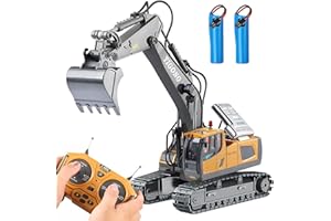 TRULLOYOO Full Functional Remote Control Excavator, 11 Channel 1:20 RC Digger 680 Degree Rotation RC Tractor Construction Toys with Sounds and Lights, 2.4G RC Excavator Digger Toys for Kids Boys Adults