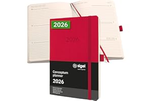 ‎SIGEL SIGEL C2634 Wochenplaner Wochenkalender 2026, ca. A5, rot, Softcover, 192 Seiten, Gummiband, Stiftschlaufe, Archivtasche, aus nachhaltigem Papier, Kalenderbuch Conceptum