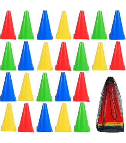Cônes Plats D'entraînement Sportif - Lot De 50 En 5 Couleurs, Diamètre 15,3 Cm, Avec Sac De Transport