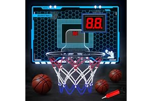 Hot Bee Kosz do koszykówki dla dzieci, do koszykówki dla dzieci, kosz do koszykówki wewnątrz, mini kosz do koszykówki do pokoju z oświetleniem, elektroniczna tablica wyników i 3 piłki