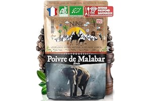 Nabür - Poivre Noir de Malabar BIO 400gr Poivre du Tigre Kérala, Gourmet de Malabar | Poivre d'Inde Authentique, Fruité, Notes fumés