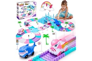 WHIZWINKS Race Track Toys for 3 4 5 Year Old Girls: Shark & Unicorn Gifts for Girls Kids Toys Age 4 5 6, Car Track Construction Toy Birthday Present for 3-9 Year Old Girl Gifts (194PCS)