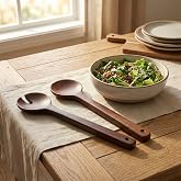 AmberHaus Akasya Naturel Ahşap 2&rsquo;li Salata Kaşığı Seti | Dayanıklı ve Ergonomik Servis Kaşıkları | 27.5 cm | Doğal Ahşap Sofr