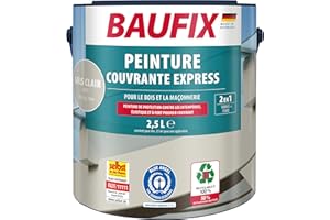 BAUFIX Peinture couvrante Express gris clair, mate, 2.5 litres, Peinture de protection contre les intempéries, Peinture durable, pour bois, enduit, maçonnerie, meubles et palissades