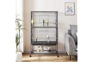 Panana 132cm Black Large Bird Cages Parrot Cage Wide Flight Metal Animal Cage for Budgie Parakeet Conure With Rolling Stand Wheels
