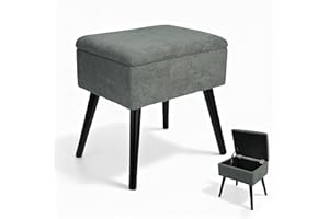 ‎ZEDELMAIER Zedelmaier Sitzhocker mit Stauraum Hocker schminktisch Fußhocker Schminkhocker Polsterhocker Ottoman Hocker mit stabilen Holzbeinen für Wohnzimmer SchlafzimmerFlur Grau Frottee 42x31x44cm