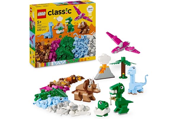LEGO Classic Creative Dinosaurs Set, Building Toys for Kids, Assorted Bricks for Imaginative Play, Includes T. Rex, and Triceratops Dino Figures, Birthday Gift for 5 Plus Year Old Boys and Girls 11041