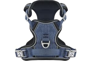 COMSLE Pettorina Cane Taglia Grande Media Piccola, Riflettente Pettorina Anti Tiro per Cani Regolabile con Doppio Anello, Imbracatura Cani Traspirante, Blu Scuro, XL