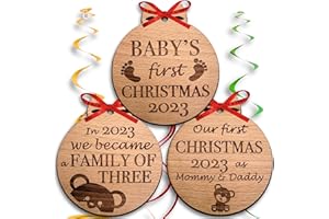 Heart's Sign Set de 3 Boules de Noël pour bébé 2023 | Boules de Noël pour bébé | Notre Premier Noël en Tant Que Maman et Papa