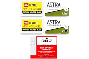 Razor Blades Club 20 Feather rakblad + 10 Astra Platinum rakblad + 20 blodstillande stift RBC – dubbeleggade blad för säkerhe