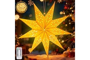 SUNSHINE SMILE Papierstern Lampenschirm,50cm LED Papiersterne Zum Aufhängen mit Fernbedienung und Timer,Papierstern mit Beleuchtung 8 Leuchtmodi,Papierstern Beleuchtet zum Aufhängen,Weihnachtsstern Beleuchtet