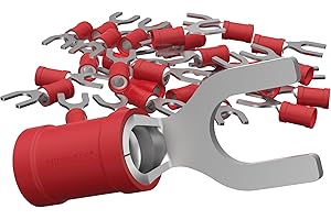 AUPROTEC 100x Connettore a Forcella 0,5-1,5 mm² rosso foro Ø M3,5 SV Capicorda Preisolati PVC Connettori a Forchetta Rame Stagnato Terminali Crimp per Cavi Fili Elettrici