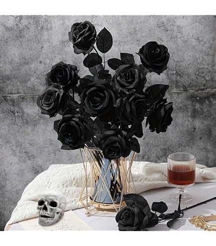 Confezione Da 10 Rose Artificiali Nere Di Halloween Con Bulbi Oculari Bouquet Di Rose Per Decorazioni~p147277839