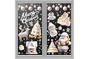 HENGLIWANG NoëL Autocollants Fenetre, 9 Feuilles Stickers Noel Fenetre Réutilisable, Décoration de Noël Electrostatique PVC Amovibles 3D Autocollant Fenêtre Stickers pour DIY Deco NoëL Intérieur (Blanc)