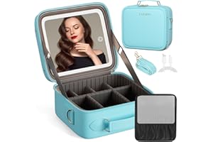 Kosmetiktasche mit Spiegel, LAYADO Make up Tasche mit Spiegel-3 Farben LED Licht, Tragbare Schminktasche mit Verstellbaren Trennwänden, Kosmetikkoffer mit Make-up-Pinsel-Aufbewahrung