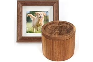 UMBERDOM Pet Ashes Box Set, Wooden Round Pet Urn for Dog Ashes Cat Ashes Memorial Gift with Photo Frame, Cremation Urn for Small Pets (Heart, S)