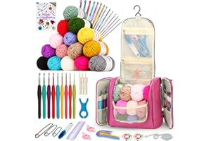 Coopay Set all'uncinetto portatile per principianti, set completo con uncinetti ergonomici da 2,0 – 10 mm, 15 colori lana per uncinetto, istruzioni, accessori all'uncinetto e borsa, set regalo