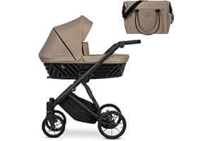 Kunert® IVENTO 1 in 1 Baby Kombikinderwagen I incl. Babywanne mit Wickeltasche/Regenschutz +Fußsack I IVE 10 CARAMEL MACCHIATO/BLACK FRAME
