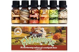 SNOWSEN Farmhouse Essential Oils for Diffuser, Aromatherapy Oil Set - Roasted Chestnuts,Buttery Toffee, Garden Herbs, Cozy Linen, Maple Syrup, Weathered Wood, Cozy Fragrance Oils Gift Set