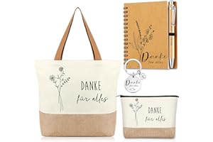 Hestya Geschenkset Danke für Alles - Tragetasche, Kosmetiktasche, Schlüsselanhänger, Holzstift & Notizbuch - Geschenke für Kollegin zu Weihnachten, Freundin, Lehrerin, Erzieherin, Abschied