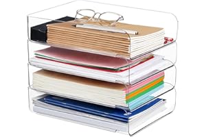 Purilit design 4-Stöckige Ablagekorb für A4, Dokumentenablage aus PET Kunststoff, A4-Papierablage für Zuhause, Büro, Schule, Stapelbare Schreibtisch Organizer Briefkorb, Briefablage für Akten, Papier