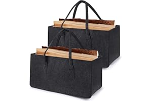 RHINOCEROSDANCE Cestino Portaoggetti in Feltro 2 Pezzi cesto di Legna da Ardere Scatola Pieghevole Scatole Portaoggetti, con Maniglia, Utilizzato per Riporre lLegna da Ardere, Vestiti, Libri, 50*25*25 cm, Grigio