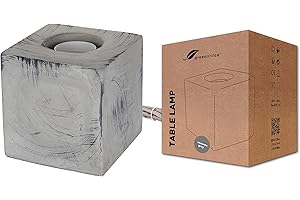 ‎GREENANDCO greenandco® cementowa lampa stołowa szary sześcian E27 z przełącznikiem i gniazdem 10 x 10 cm