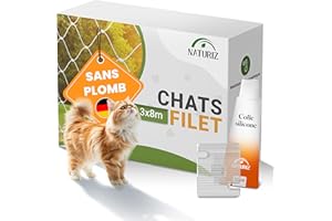 Naturiz® Filet de protection pour chat pour balcon sans perçage avec crochets adhésifs et colle silicone – Filet de protection pour chat pour balcon et fenêtre, filet pour chat transparent - Filet