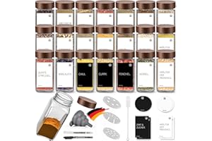 Miorkly Lot de 24 pots à épices carrés en verre avec couvercle en bois de 120 ml, accessoires de cuisine pour le stockage des épices, boîtes à épices, récipients à épices avec étiquettes à épices,