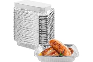 WOPPLXY Lot de 50 Barquette Aluminium avec Couvercle, 850ml Barquette Aluminium Barbecue Idéal pour Barbecue, Cuisson, Congélation (21 x 15 x 4,5 cm)