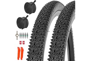 RUHUO 2-Pack 26 x 1.95 Pneus Et Tubes De Vélo, 26 Pouces Vélo De Montagne Pneus Set, Pneus De Vélo De Remplacement Pliants avec Leviers De Pneus pour Vélo Hors Route
