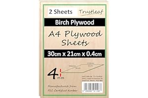 TRUSTLEAF 4mm Birch Plywood A4-300x210x 4mm - (Pack of 2) - Laserable Low Fume E1 Glue Ply...