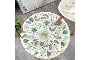 SinseD Liten rund matta 60 cm, cirkel mjuk söt badmatta, blommig växt halkfria tvättbara badrumsmattor cirkulär överkast golv