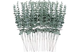 FEQO 48 Pezzi Eucalipto Artificiale Foglie di Eucalipto Artificiali Steli di Eucalipto Artificiale Rami di Eucalipto Artificiale Falso Foglie Eucalipto per Matrimoni Casa Festa, Grigio Verde