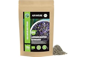 ‎ALPI NATURE Alpi Nature Organiczne kwiaty lawendy (100 g) lawendowe kwiaty suszone francuska lawenda z kontrolowanej uprawy ekologicznej organiczne kwiaty lawendy całkowicie w 100% naturalne bez dodatków