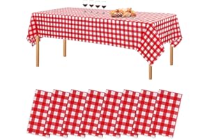 YMHPRIDE Lot de 8 nappes jetables en plastique vichy rouge 137x 279cm à carreaux rouges et blancs pour tables de 1,8 à 2,4 m, fêtes intérieures ou extérieures, anniversaires, mariages, barbecue, pique-niques.