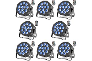 ZonQoonz 8PCS RGBW Foco Par LED Recargable, 12 LED Luz de Escenario Par con Función de Temporización y 7 Modos de Iluminación de Escenario 8CH Par LED para DJ Discoteca Boda Party