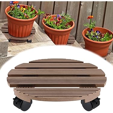 Chariot à Roulettes Pour Pots De Fleurs WAGNER - Fonte Gris Ardoise - Capacité 75 Kg - 4 Roues Dont 2 Freinées - Intérieur/extérieur