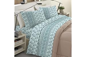 BANZAII TEXTILE INNOVATOR ONLINE Banzaii Completo Lenzuola Invernale Felpate in Flanella Anti-Pilling 100% Cotone Matrimoniale (per Materasso 160/170 cm, Altezza Fino a 35 cm) Diletta Acquamarina