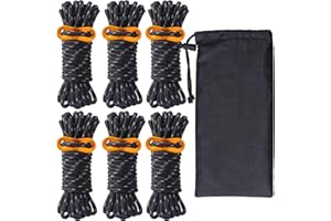 HIKEMAN Guy Rope 4mm Reflective Cord Guy Line Tent Guide Rope with Aluminum Adjuster 13 Feet 6 Pack for Tent Tarp Outdoor Packaging (Black)