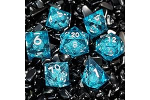 ORUZA 7 PCS Liquid Core DND Dice Resin Sharp Edge Dice Polyhedral D&D Dice Set for Dungeons and Dragons RPG MTG Table Games (Liquid Quicksand Blue)