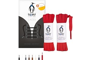 biped LACES 2 paires de lacets plats en coton, largeur 7 mm - lacets de qualité résistants à la déchirure pour chaussures, bottes et baskets en cuir - fabriqués en UE z2904(rouge,45 cm)