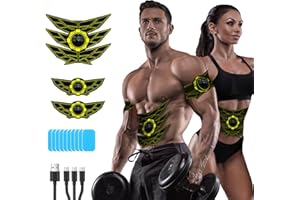 SEVEKO Abdominales Electroestimulacion, Electroestimulador Muscular Abdominales, EMS Cinturón Muscular Abdominal, 8 Modos y 15 Intensidades, 10 Hidrogeles de Repuesto （Amarillo）