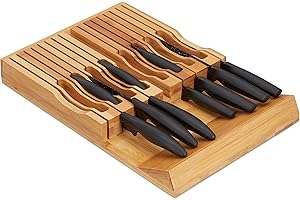 Relaxdays range couteaux de cuisine bambou, support couteaux pour 17 couteaux, bloc tiroir, 5 x 43 x 28,5 cm, nature