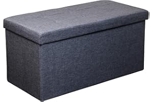HomeHarmony Folding Storage Ottoman Seat, Stool, Toy Storage Box Linen Look (Grey Large)